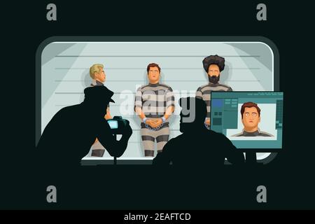 silhouettes de policiers dans la salle secrète avec arrêté Illustration de Vecteur