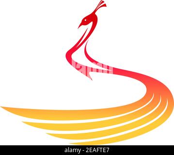 Magnifique paon stylisé fluide dans les tons de rouge et de jaune doré, illustration vectorielle moderne sur blanc Illustration de Vecteur