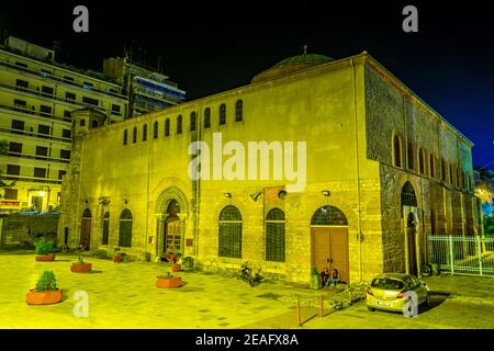 Vue nocturne de l'église Sainte-Sophie à Thessalonique, Grèce Banque D'Images