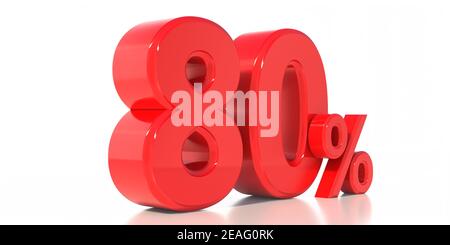 Solde 80 %. 80 % de réduction sur la promotion, concept d'offre spéciale Printemps, été. Symbole de couleur rouge quatre-vingt pour cent isolé sur fond blanc. Étiquette, t Banque D'Images