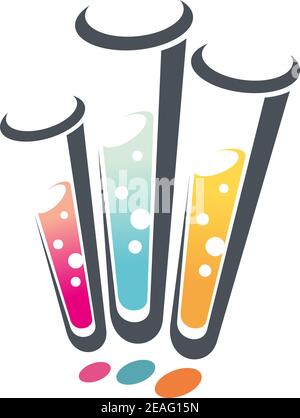 Illustration vectorielle de trois flacons et tubes avec bulles en laboratoire Illustration de Vecteur