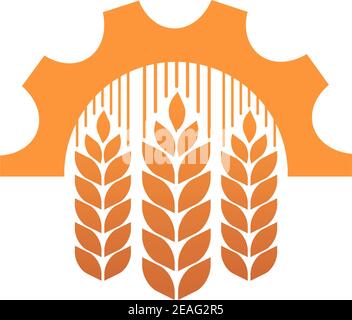 Symbole de l'industrie et de l'agriculture avec épis de blé doré un engrenage ou un cog industriel Illustration de Vecteur