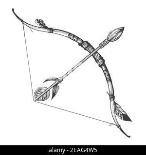 Illustration du vecteur tracé à la main Bow et Arrow isolée sur blanc Illustration de Vecteur