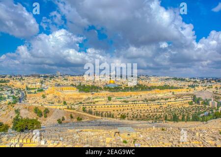 Jérusalem vue de la montagne des olives, Israël Banque D'Images