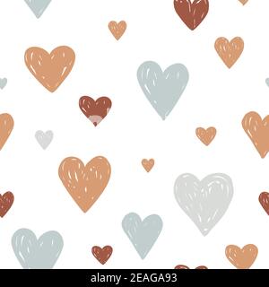 Motif moderne pastel sans couture avec coeurs dessinés à la main pour la Saint-Valentin ou pour les enfants. Éléments de dessin animé scandinaves minimalistes mignons Illustration de Vecteur