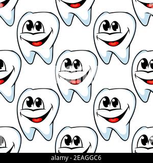Répétez l'ensemble de homogène heureux des dents saines avec d'immenses sourires joyeux dans square format adapté pour le textile ou le papier peint Illustration de Vecteur