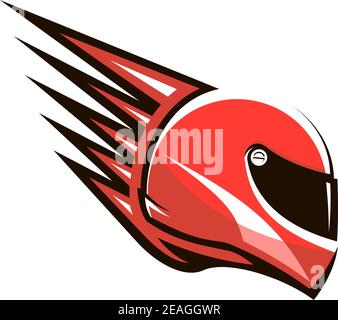 Casque de course rouge avec pointes projetées depuis l'arrière donnant l'impression de vitesse, vue latérale Illustration de Vecteur