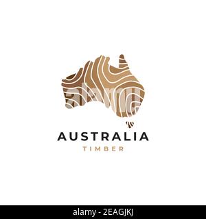 Logo en bois avec modèle vectoriel de conception graphique avec symbole de carte. Australie Illustration de Vecteur