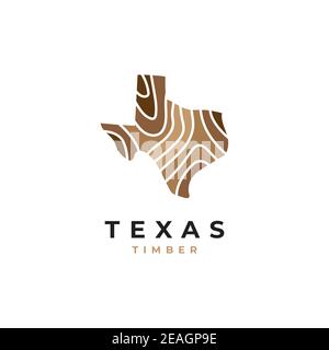 Logo en bois avec modèle vectoriel de conception graphique avec symbole de carte. Texas Illustration de Vecteur