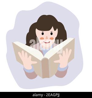 Une fille est en train de lire un livre. Journée internationale du livre. Illustration vectorielle dans un style plat. Un enfant avec un livre. Illustration de Vecteur