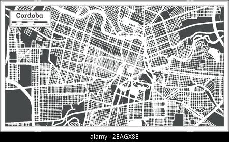 Cordoba Argentina carte de la ville en noir et blanc en style rétro. Carte de contour. Illustration vectorielle. Illustration de Vecteur