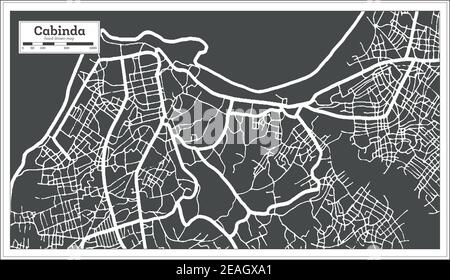 Carte de la ville de Cabinda Angola en noir et blanc en style rétro. Carte de contour. Illustration vectorielle. Illustration de Vecteur