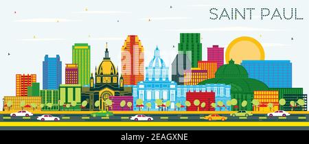 Saint Paul Minnesota City Skyline avec les bâtiments couleur et Blue Sky. Illustration vectorielle. Voyages d'affaires et tourisme Illustration de Vecteur