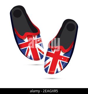 Paire de chaussons tendance avec drapeau britannique isolé sur blanc. Illustration vectorielle. Illustration de Vecteur