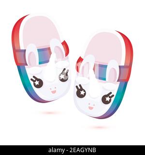 Paire de chaussons à la maison mignons pour enfants sous forme de licorne isolée sur blanc. Illustration vectorielle. Icônes chaussons. Chaussures pour la maison. Illustration de Vecteur