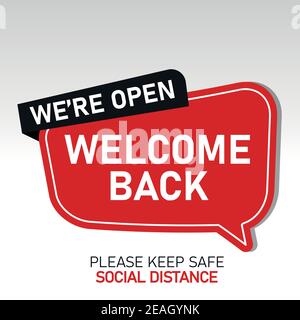 Ouvrez le panneau sur la porte d'entrée - bienvenue à l'arrière nous travaillons à nouveau. Restez à distance. Vecteur EPS 10 Illustration de Vecteur