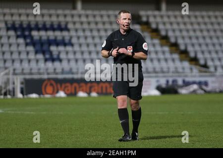 HARTLEPOOL, ANGLETERRE. 9 FÉVRIER; l'arbitre Steven Copeland lors du match de la Vanarama National League entre Hartlepool United et Solihull Moors à Victoria Park, Hartlepool, le mardi 9 février 2021. (Credit: Mark Fletcher | MI News) Credit: MI News & Sport /Alay Live News Banque D'Images