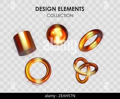 Ensemble de rendu 3d réaliste couleurs métalliques dégradé formes géométriques objets éléments pour la conception isolée sur fond transparent. Vecteur Illustration de Vecteur