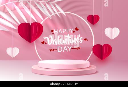 Happy stage podium coeur, scène Podium scène coeur rouge de Valentines jour sur fond couleur. Illustration vectorielle Illustration de Vecteur