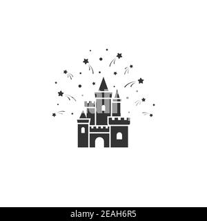 Château avec étoiles ou icône feux d'artifice. Tour, forteresse. Conte de fées, magie, logo fantaisie. Vacances. Illustrarion vectoriel isolé sur blanc Illustration de Vecteur