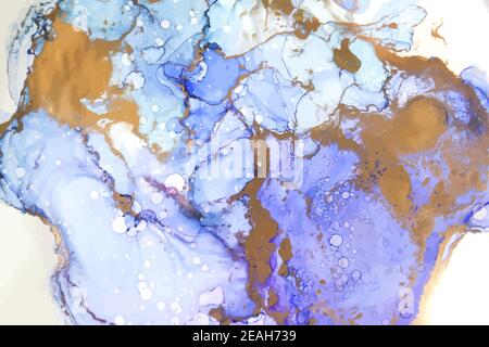 encre liquide, arrière-plan abstrait en or, bleu et violet Illustration de Vecteur