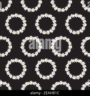 Vecteur noir et blanc amusant Marguerite fleurs moyenne anneaux répétition motif. Convient pour le textile, l'emballage cadeau et le papier peint. Illustration de Vecteur