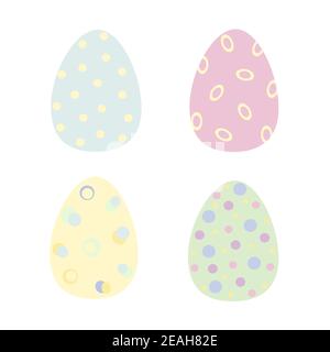 Symbole des fêtes de Pâques œufs colorés décorés dans des tons pastel, illustration vectorielle de style plat pour le décor des fêtes de printemps, cartes de vœux, invitation Illustration de Vecteur