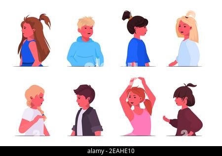 ensemble petits garçons filles avatars mignon enfants collection portraits enfance illustration vectorielle horizontale de personnages de dessin animé mâles femelles concept Illustration de Vecteur