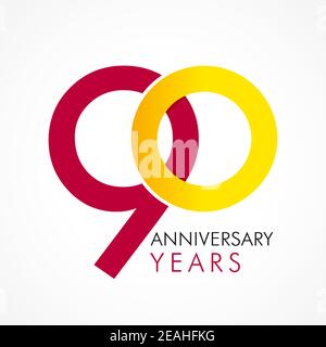 numéros du 90 e anniversaire. logotype de 90 ans. Des félicitations créatives et audacieuses. Modèle de conception graphique Web abstrait isolé. Félicitations avec les anneaux de creuser Illustration de Vecteur