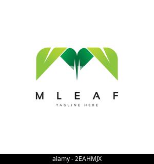 Lettre M avec logo en forme de feuille modèle vectoriel d'inspiration. Lettre M créative avec icône en forme de feuille Illustration de Vecteur