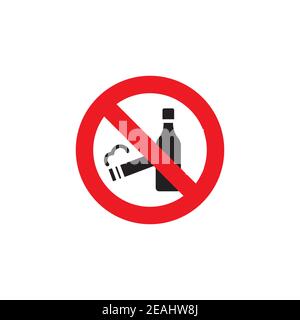 Interdiction de fumer et de boire de l'alcool icône, couleur, ligne, contour signe vecteur, pictogramme de style linéaire isolé sur blanc. Symbole, illustration du logo Illustration de Vecteur