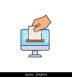Icône de vote du moniteur en ligne, couleur, ligne, signe vectoriel de contour, pictogramme de style linéaire isolé sur blanc. Symbole, illustration du logo Illustration de Vecteur