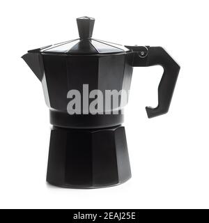 Cafetière Bialetti. Pot Moka isolé sur fond blanc. Banque D'Images