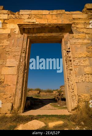 Arche dans les ruines de leptis magna, Tripolitaine, Khoms, Libye Banque D'Images