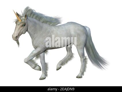 Conte Rendu 3D White Unicorn sur White Banque D'Images