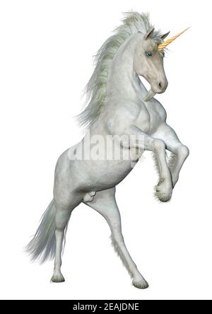 Conte Rendu 3D White Unicorn sur White Banque D'Images