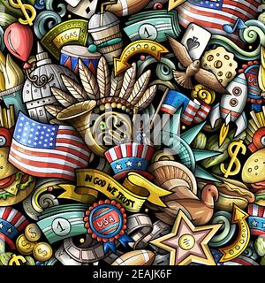 Dessin animé motif USA sans couture. Illustration de Vecteur