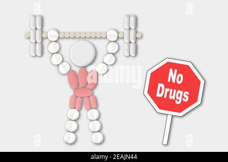 Anti-dopage, pas de drogues, sport et pilules Banque D'Images