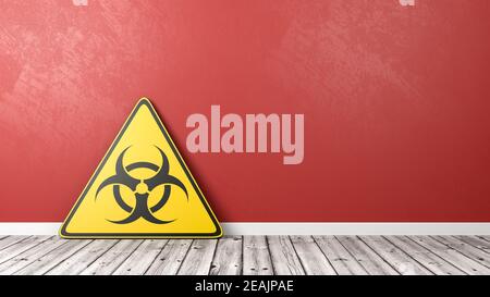 Symbole épidémique Triangle sur plancher en bois contre mur Banque D'Images