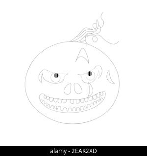 Livre de coloriage Halloween. Citrouille drôle sur fond blanc. Coloriage pour enfants. Banque D'Images