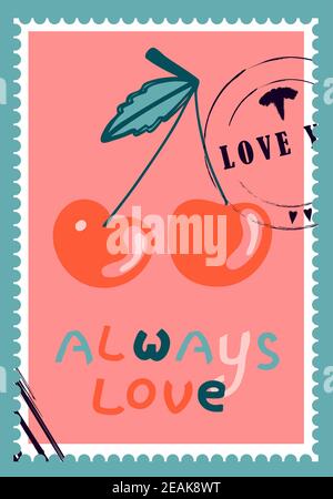 timbres-poste romantiques. enveloppes et cartes pour la saint-valentin. Vue de haut en bas. Illustration vectorielle moderne pour la conception et l'impression de sites Web. Timbres rétro. Concept de correspondance et de livraison postale Banque D'Images