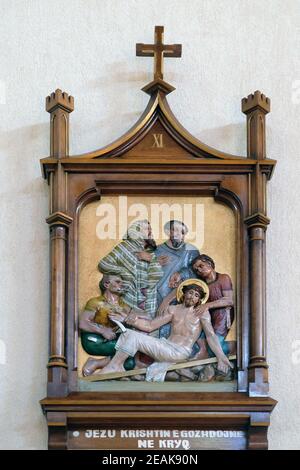 11e Chemin de Croix, la Crucifixion : Jésus est cloué à la croix, Mère Teresa cathédrale en Vau i Dejes, Albanie Banque D'Images