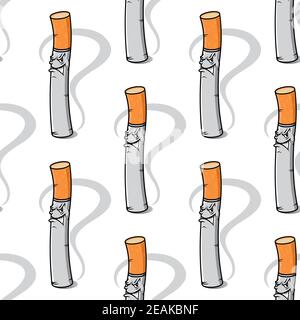 Fond sans couture d'une méchante petite cigarette avec un sourire méchant et de la fumée wafting de la pointe en format carré, dessin animé vecteur illustrateur Illustration de Vecteur