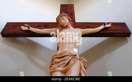 Crucifixion dans la cathédrale mère Teresa de Vau i Dejes, Albanie Banque D'Images