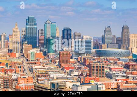 Vue sur les gratte-ciel de Kansas City dans le Missouri Banque D'Images