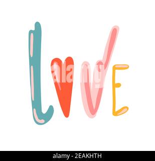 Mot d'amour dessiné à la main. Inscription colorée pour la Saint-Valentin Banque D'Images