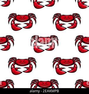 Motif sans couture d'un crabe marin rouge avec de larges griffes dans un motif de répétition au format carré Illustration de Vecteur