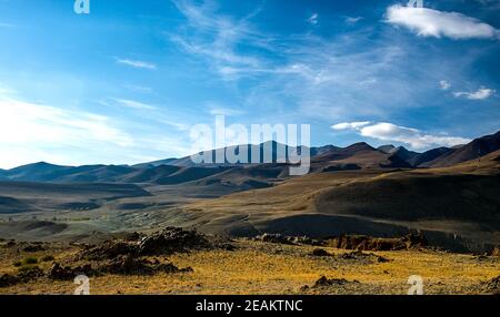 Montagnes et collines altai en automne, photo panoramique. Banque D'Images