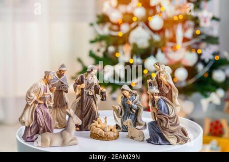 Scène de la nativité de Noël Jésus-Christ, Marie et Joseph Banque D'Images