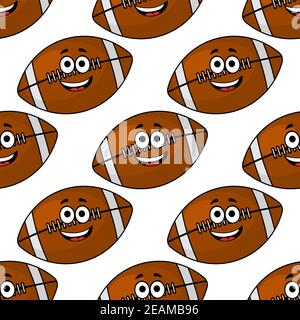 Motif sans couture de ballons américains de dessin animé de couleur marron avec mignon petits visages carrés pour le papier peint et le design sportif Illustration de Vecteur